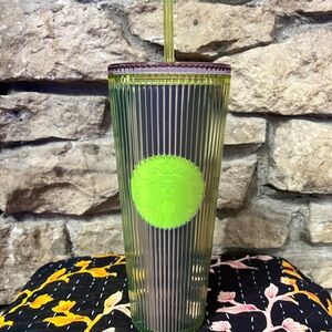 NWT Starbucks 2025 Neon Translucent Lime & Lilac Pleated Venti Tumbler 24oz